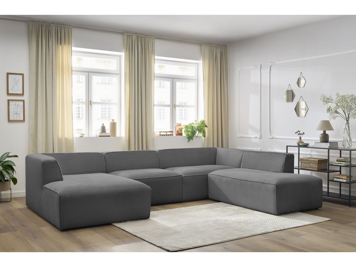 Canapé panoramique fixe MEGEVE tissu velours côtelé gris foncé angle gauche BOBOCHIC 5 places - Vue supplémentaire 3