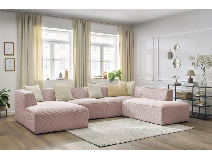 Canapé panoramique fixe modulable MEGEVE tissu velours côtelé