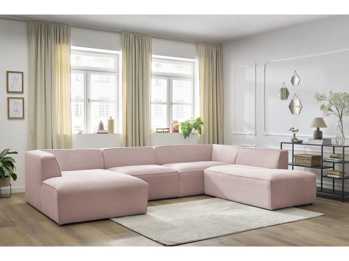 Canapé panoramique fixe MEGEVE tissu velours côtelé rose angle gauche BOBOCHIC 5 places - Vue supplémentaire 3