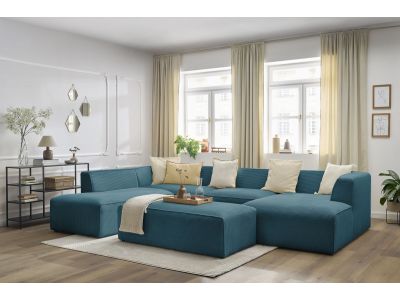 Canapé panoramique fixe MEGEVE avec pouf tissu velours côtelé