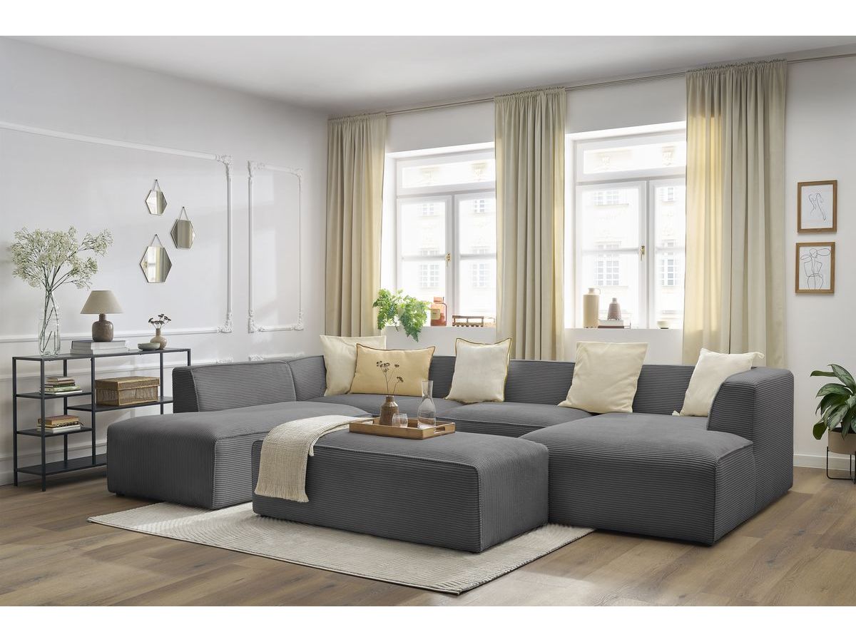 Canapé d'angle fixe EVEREST tissu chiné - Orange - Angle droit - 10 coussins