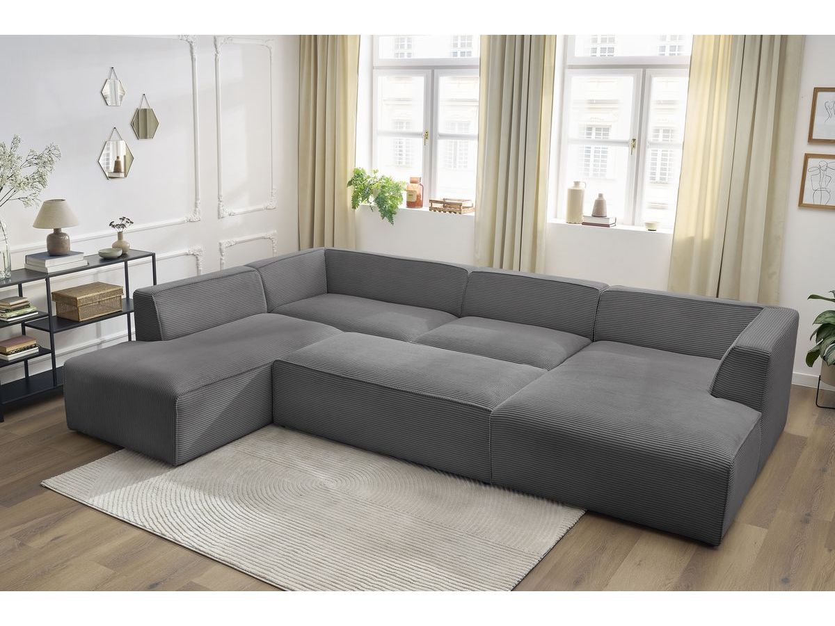 Canapé d'angle fixe EVEREST tissu chiné - Orange - Angle droit - 10 coussins