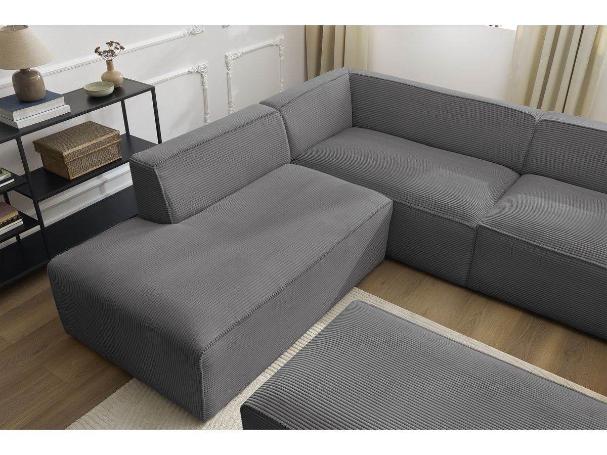 Canapé d'angle fixe EVEREST tissu chiné - Orange - Angle droit - 10 coussins