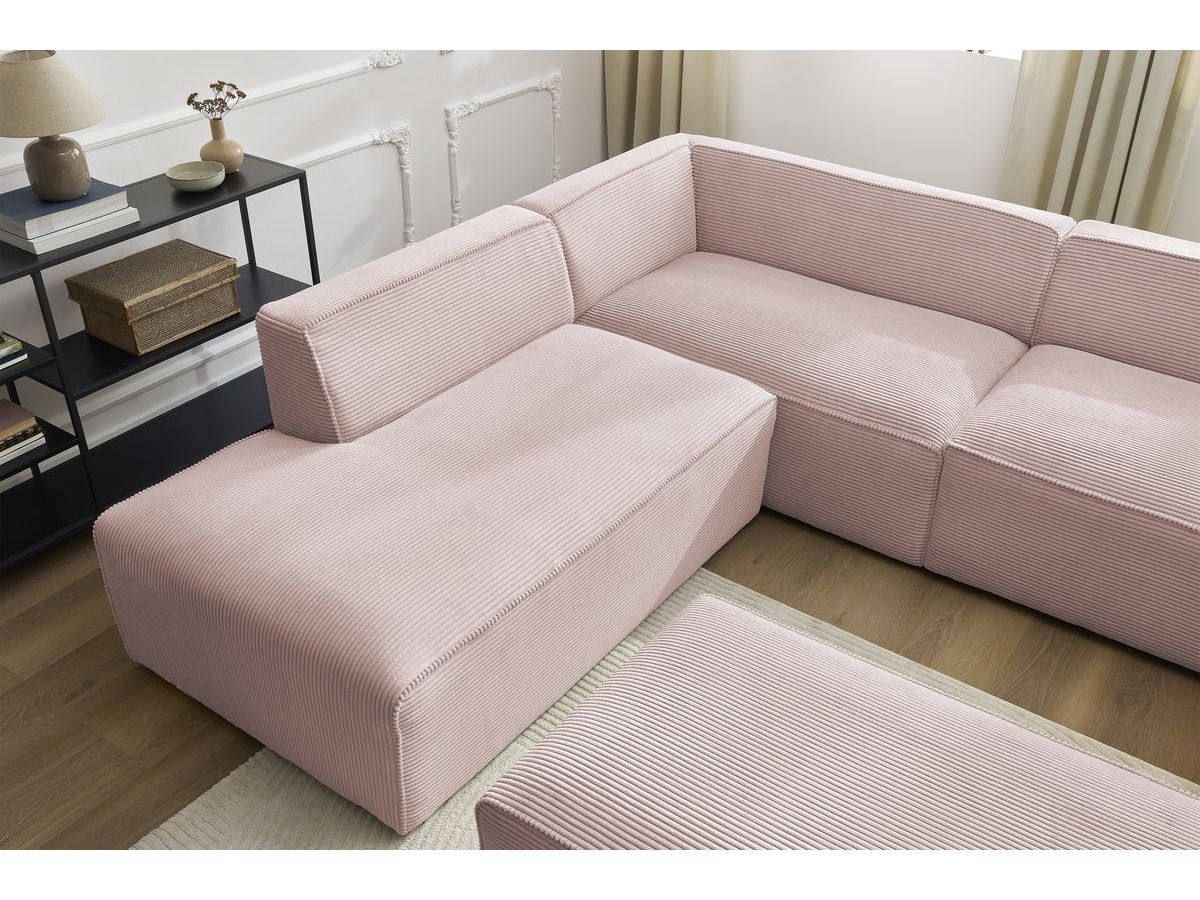 Canapé panoramique fixe MEGEVE avec pouf tissu velours côtelé