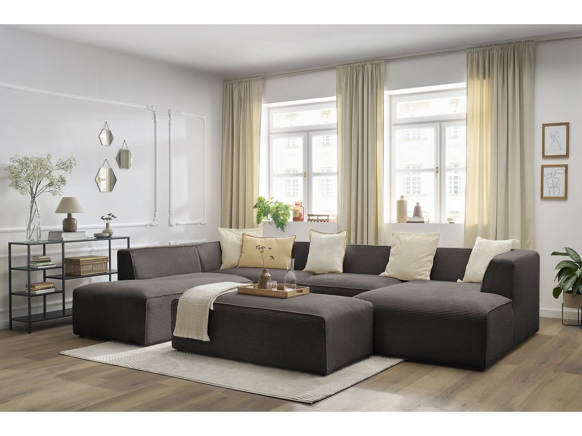 Canapé d'angle fixe EVEREST tissu chiné - Orange - Angle droit - 10 coussins