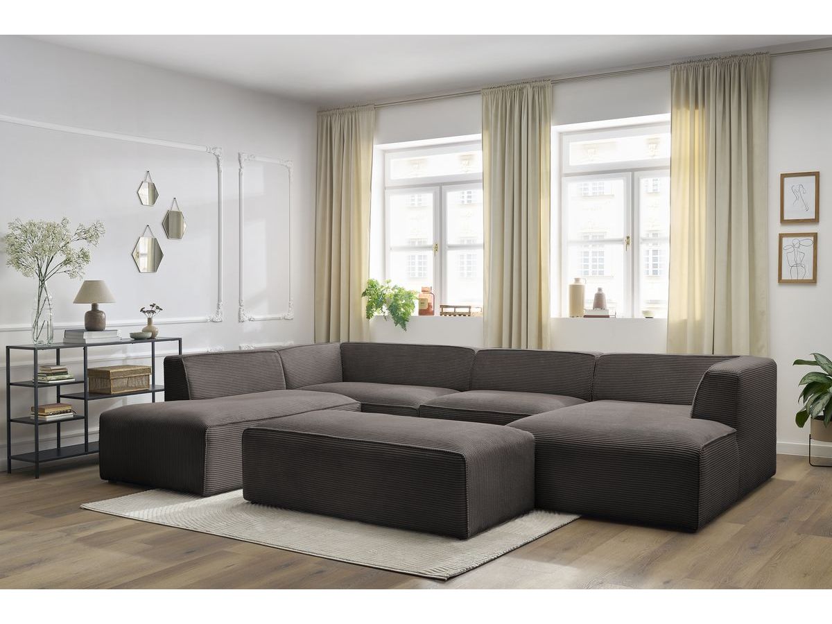 Canapé d'angle fixe EVEREST tissu chiné - Orange - Angle droit - 10 coussins