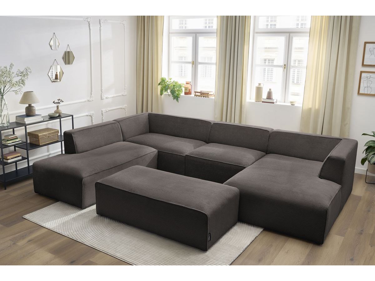 Canapé d'angle fixe EVEREST tissu chiné - Orange - Angle droit - 10 coussins