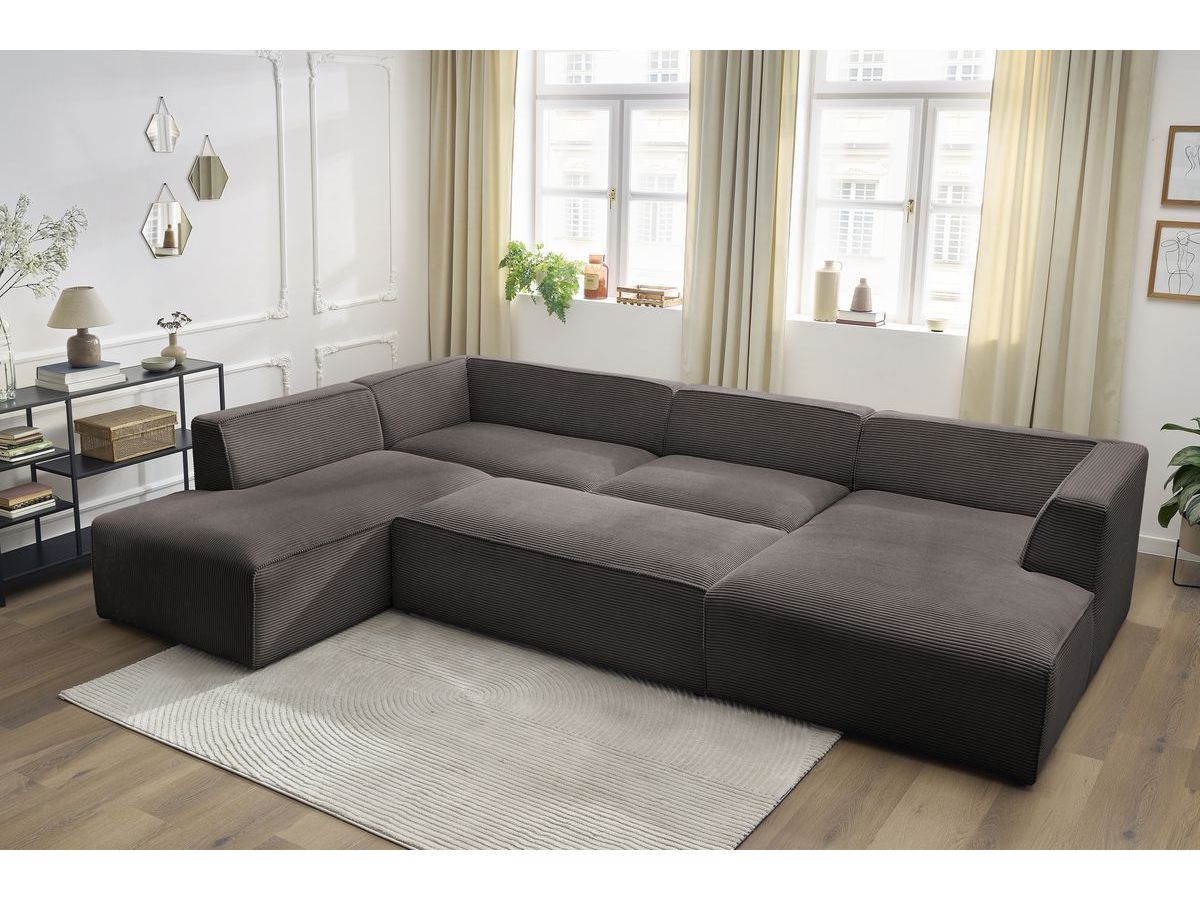 Canapé d'angle fixe EVEREST tissu chiné - Orange - Angle droit - 10 coussins