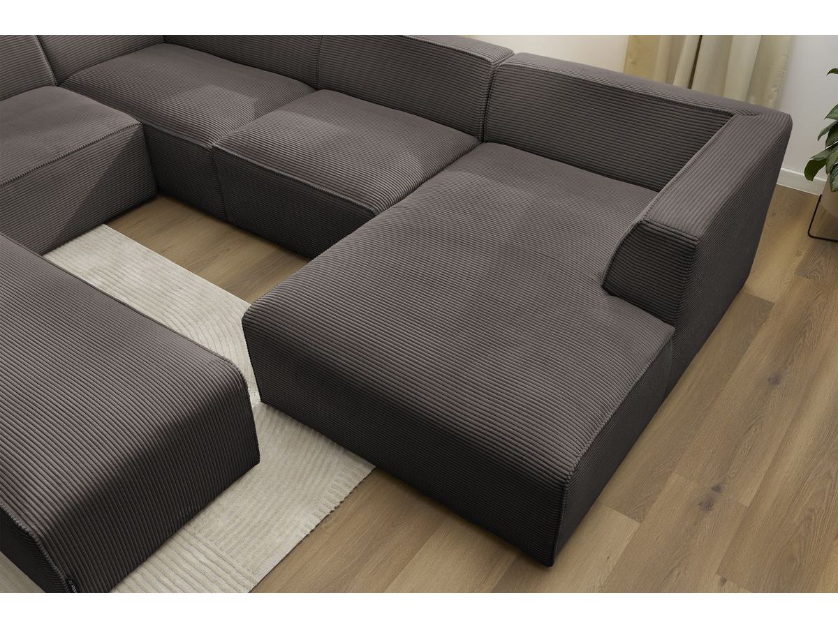 Canapé d'angle fixe EVEREST tissu chiné - Orange - Angle droit - 10 coussins