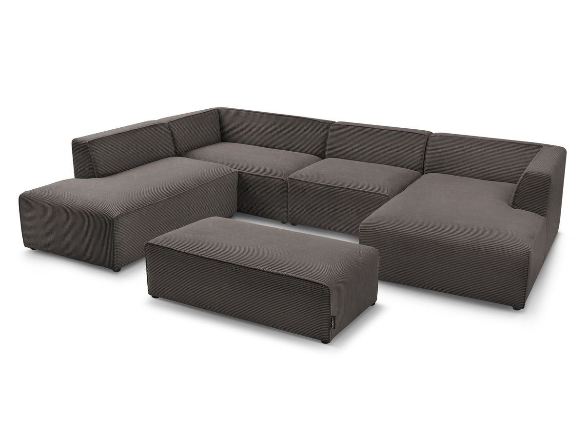Canapé d'angle fixe EVEREST tissu chiné - Orange - Angle droit - 10 coussins