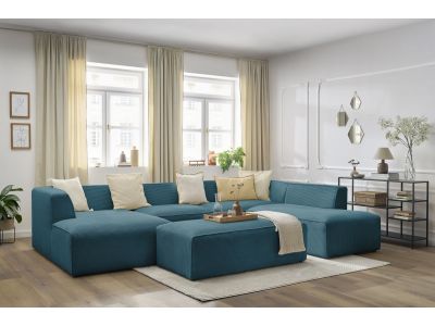 Canapé panoramique fixe MEGEVE avec pouf tissu velours côtelé