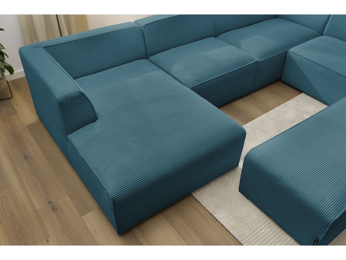 Canapé panoramique fixe MEGEVE avec pouf tissu velours côtelé