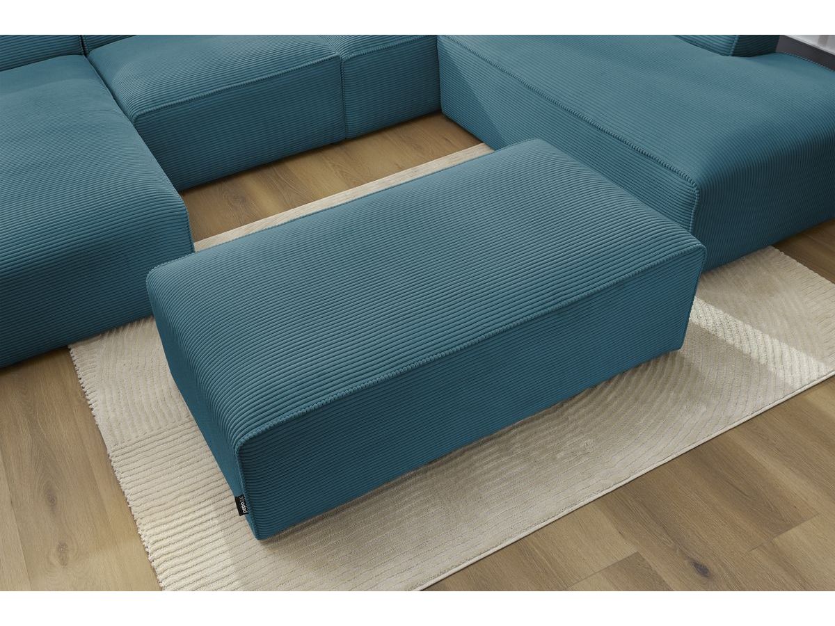 Canapé panoramique fixe MEGEVE avec pouf tissu velours côtelé