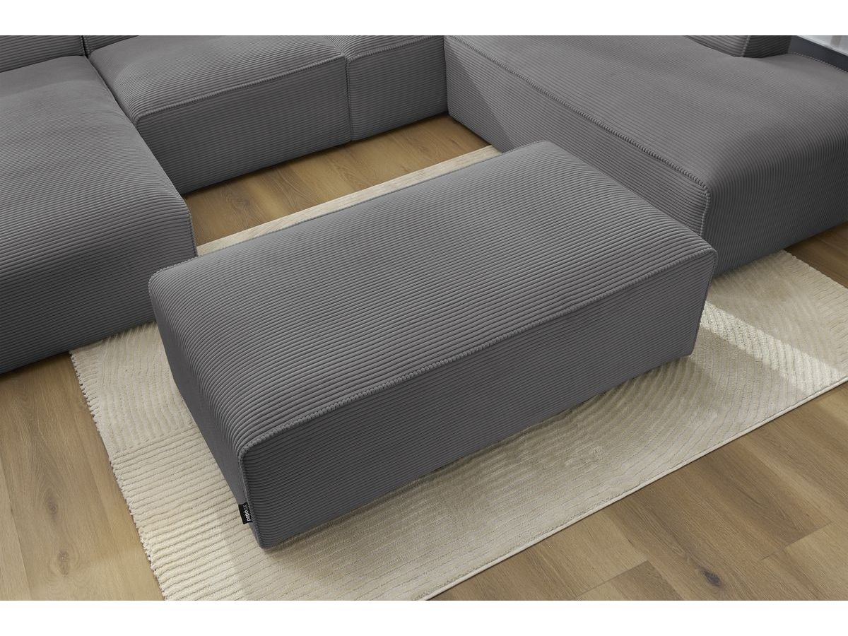 Canapé panoramique fixe MEGEVE avec pouf tissu velours côtelé
