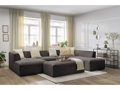 Canapé panoramique fixe MEGEVE avec pouf tissu velours côtelé