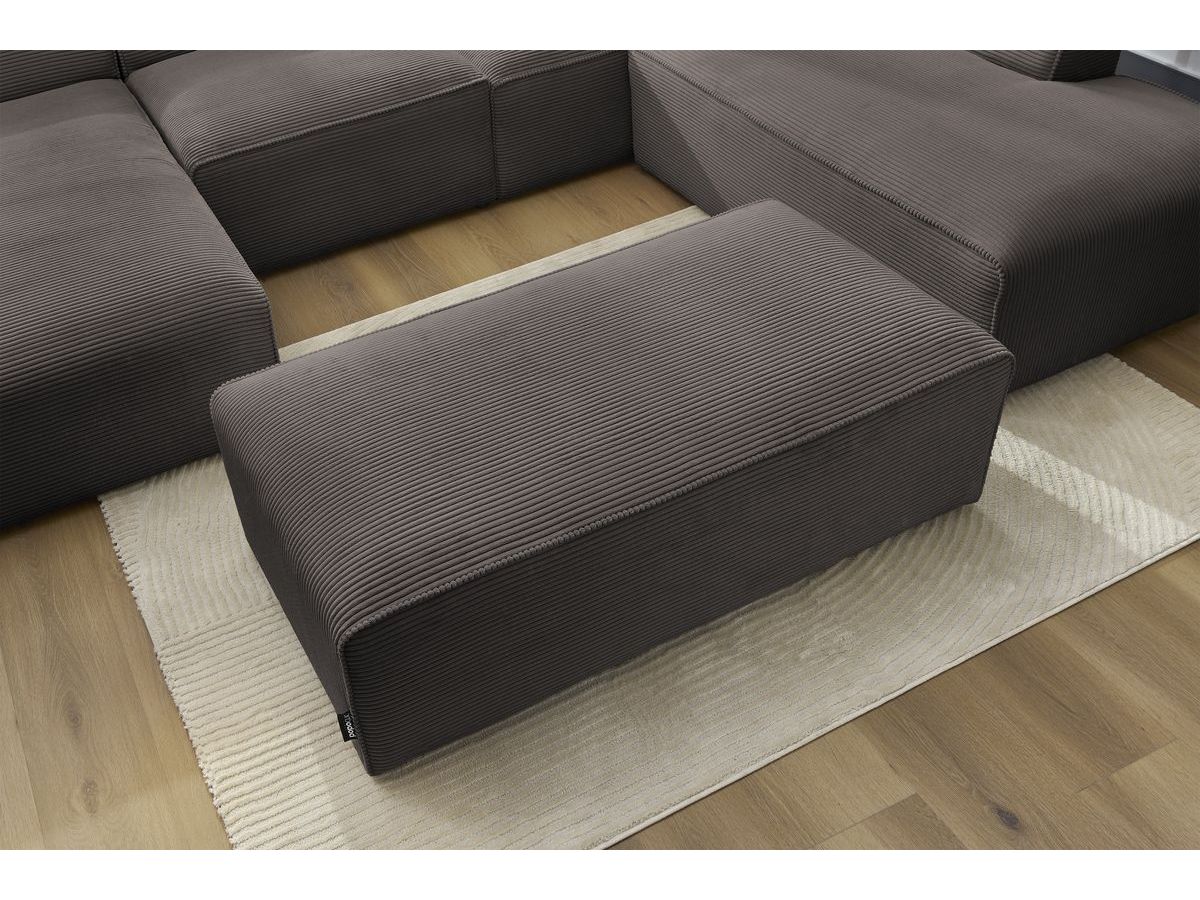 Canapé panoramique fixe MEGEVE avec pouf tissu velours côtelé