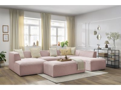 Canapé panoramique fixe MEGEVE avec pouf tissu velours côtelé
