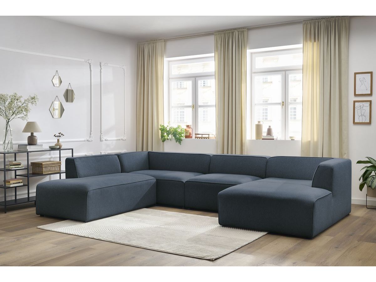 Canapé panoramique fixe MEGEVE tissu chiné bleu foncé angle droit BOBOCHIC 1 places - Vue supplémentaire 3