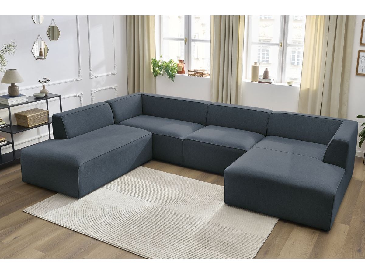 Canapé d'angle fixe EVEREST tissu chiné - Orange - Angle droit - 10 coussins