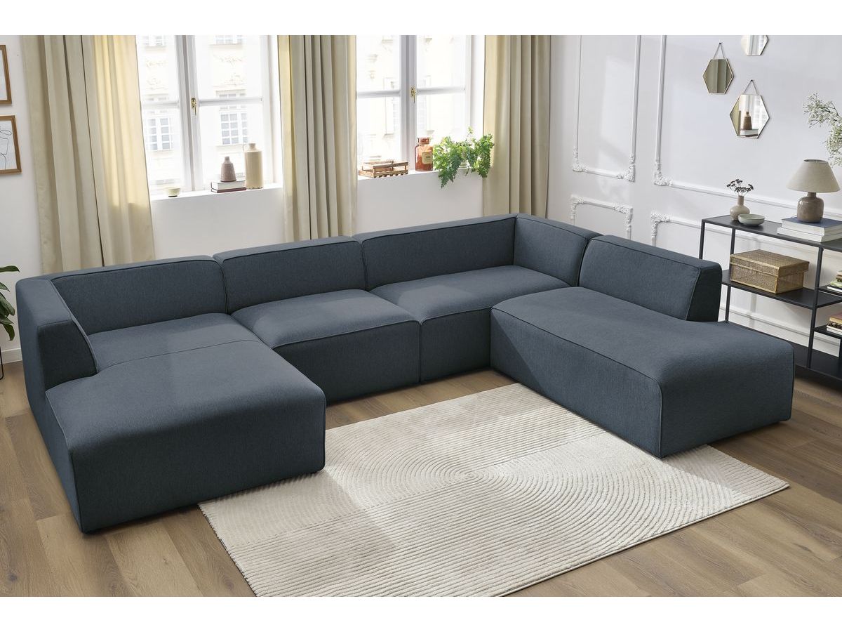 Canapé d'angle fixe EVEREST tissu chiné - Orange - Angle droit - 10 coussins