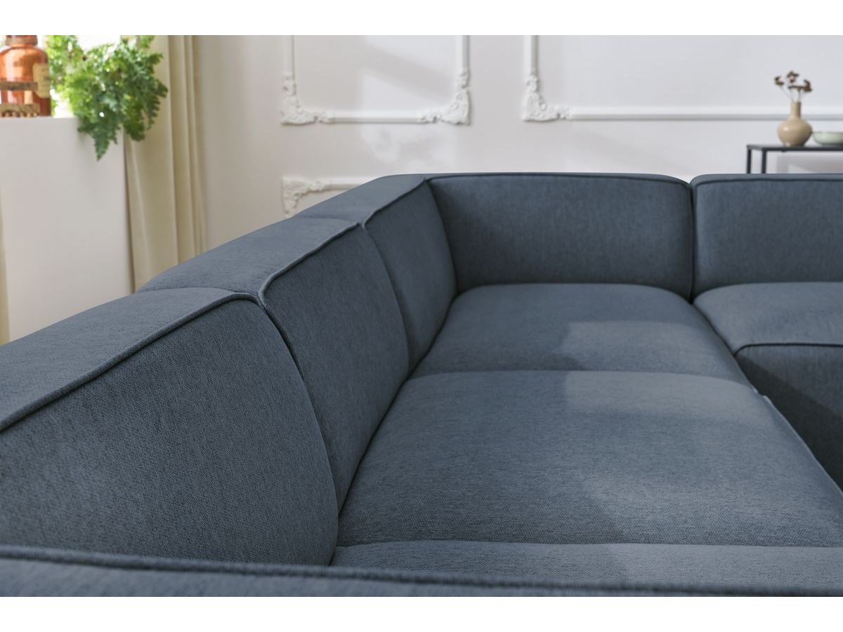 Canapé d'angle fixe EVEREST tissu chiné - Orange - Angle droit - 10 coussins