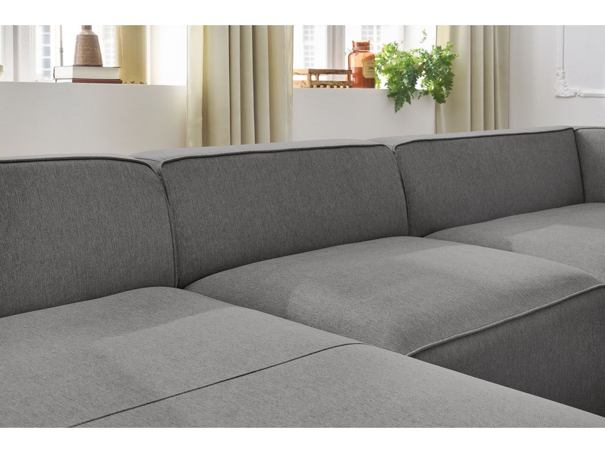 Canapé d'angle fixe EVEREST tissu chiné - Orange - Angle droit - 10 coussins