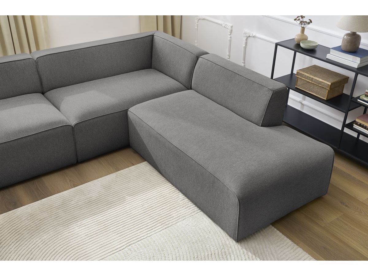 Canapé d'angle fixe EVEREST tissu chiné - Orange - Angle droit - 10 coussins