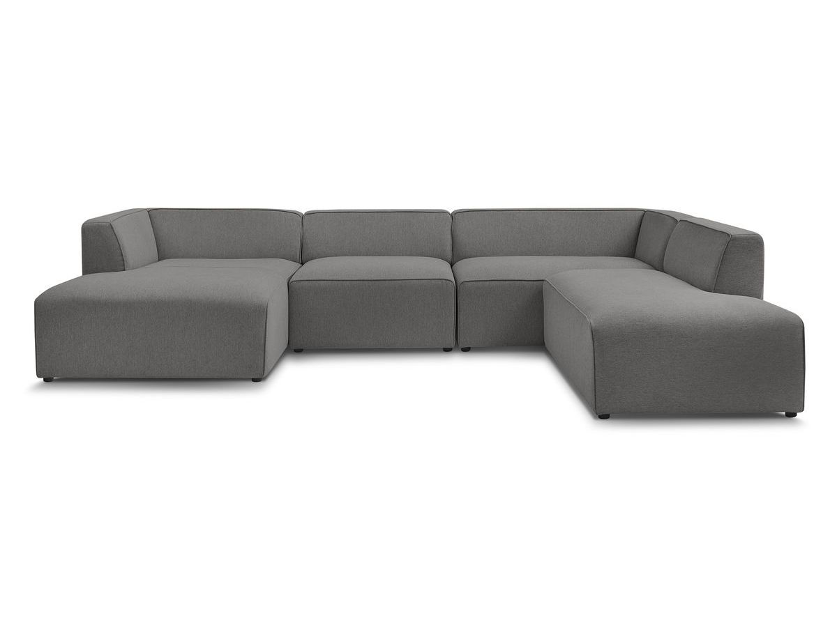 Canapé d'angle fixe EVEREST tissu chiné - Orange - Angle droit - 10 coussins