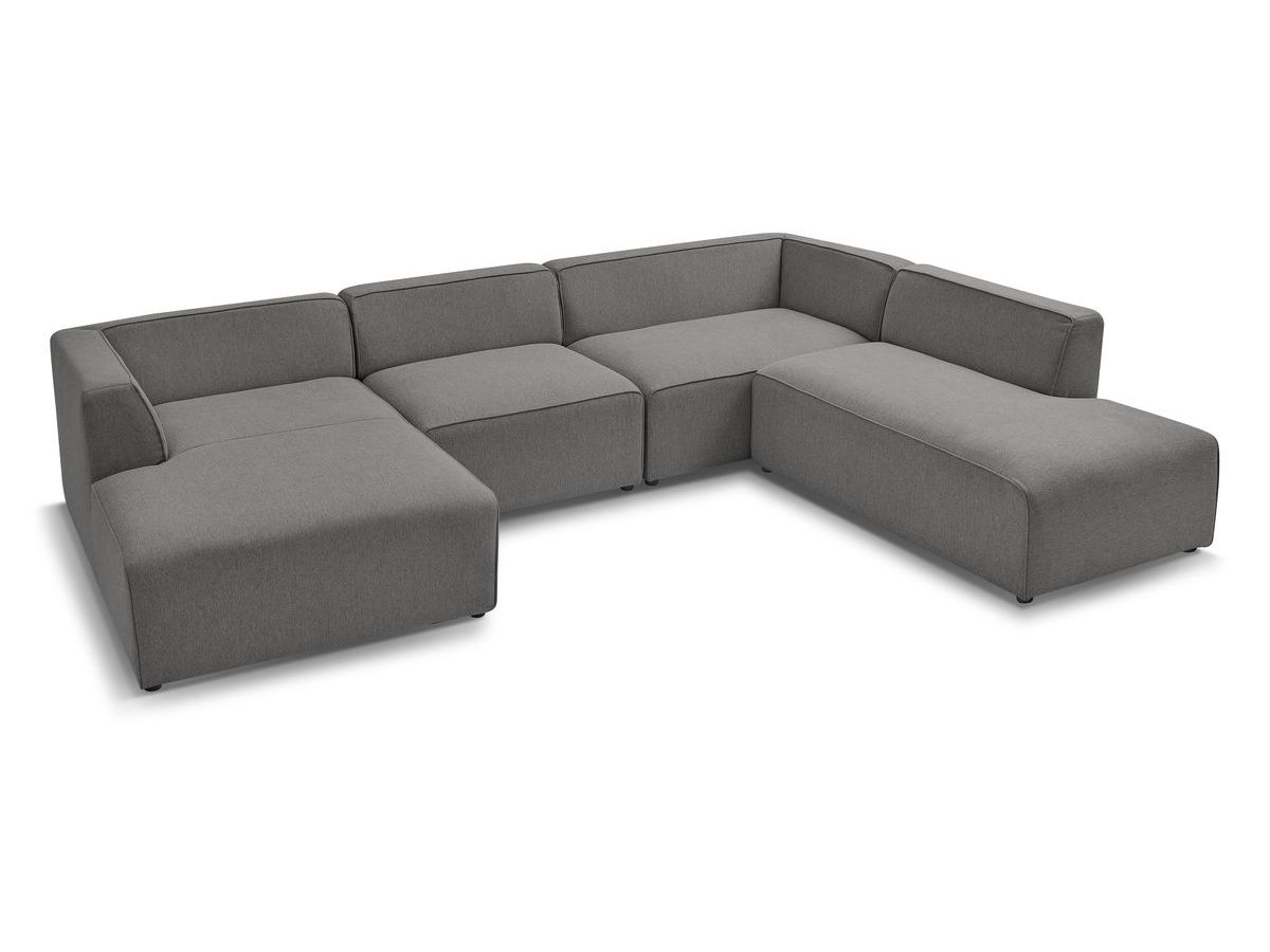Canapé d'angle fixe EVEREST tissu chiné - Orange - Angle droit - 10 coussins