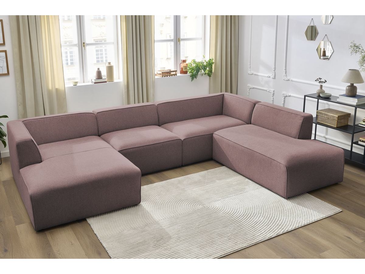 Canapé d'angle fixe EVEREST tissu chiné - Orange - Angle droit - 10 coussins