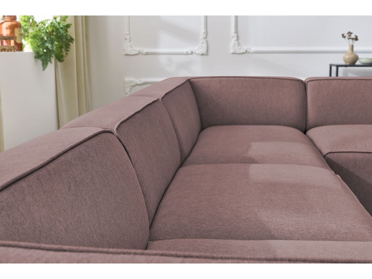 Canapé d'angle fixe EVEREST tissu chiné - Orange - Angle droit - 10 coussins