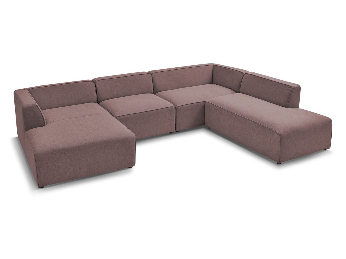 Canapé d'angle fixe EVEREST tissu chiné - Orange - Angle droit - 10 coussins