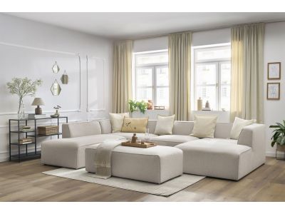 Canapé panoramique fixe MEGEVE avec pouf tissu chiné