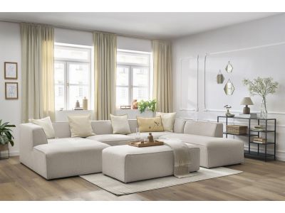 Canapé panoramique fixe MEGEVE avec pouf tissu chiné