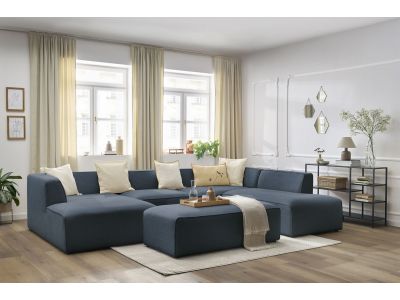 Canapé panoramique fixe MEGEVE avec pouf tissu chiné