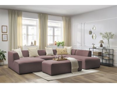 Canapé panoramique fixe MEGEVE avec pouf tissu chiné