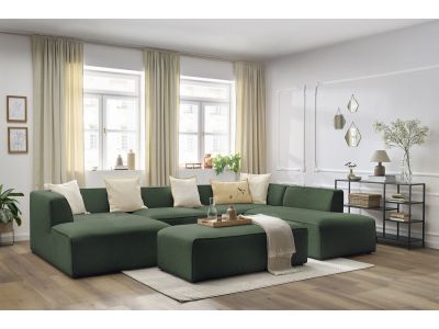 Canapé panoramique fixe MEGEVE avec pouf tissu chiné