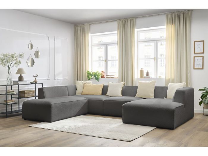 Canapé panoramique fixe modulable MEGEVE tissu bouclette