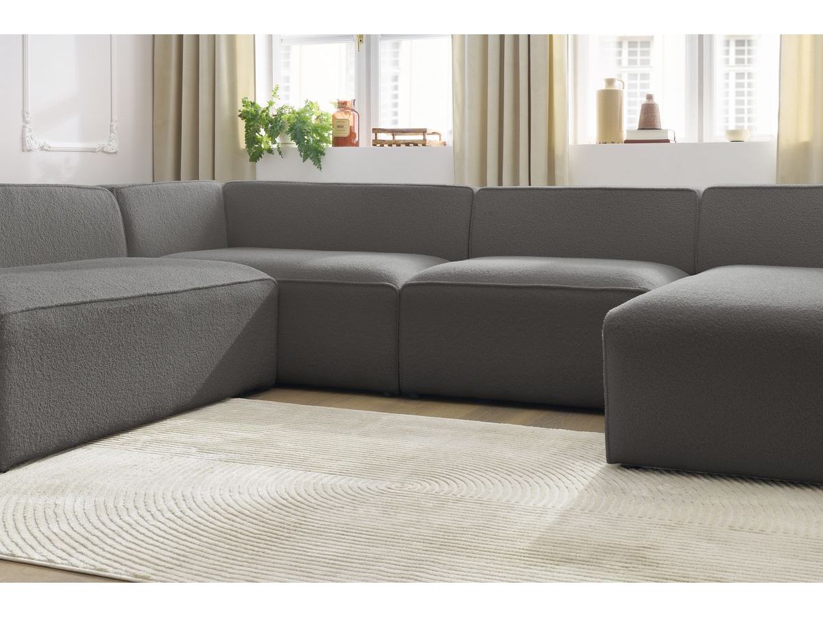 Canapé d'angle fixe EVEREST tissu chiné - Orange - Angle droit - 10 coussins