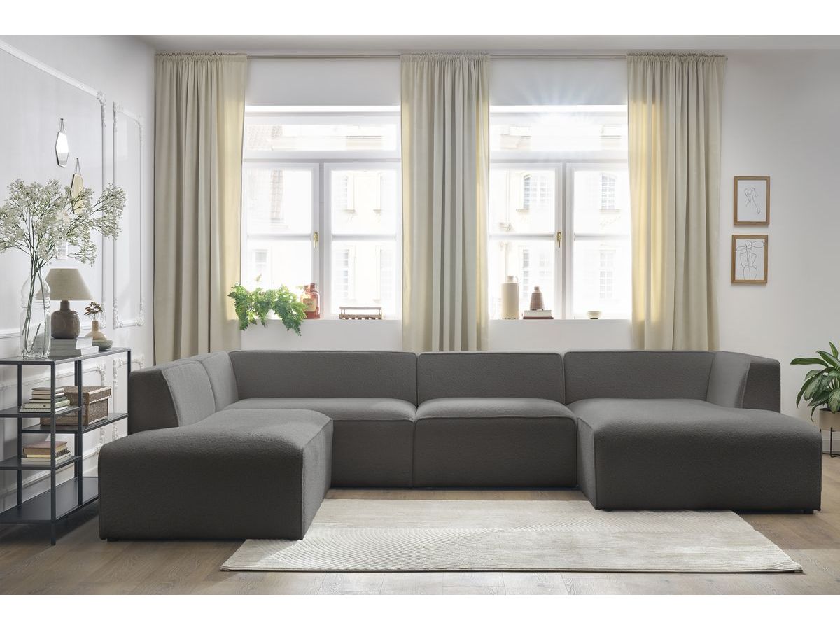 Canapé d'angle fixe EVEREST tissu chiné - Orange - Angle droit - 10 coussins