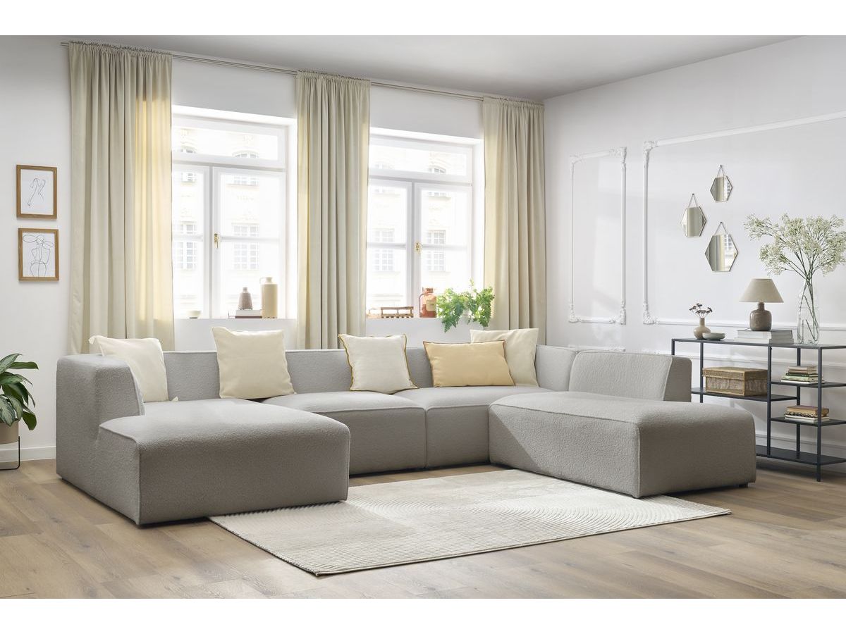 Canapé panoramique MEGEVE bouclette gris clair