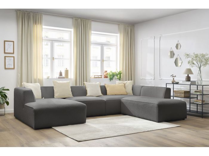 Canapé panoramique fixe modulable MEGEVE tissu bouclette