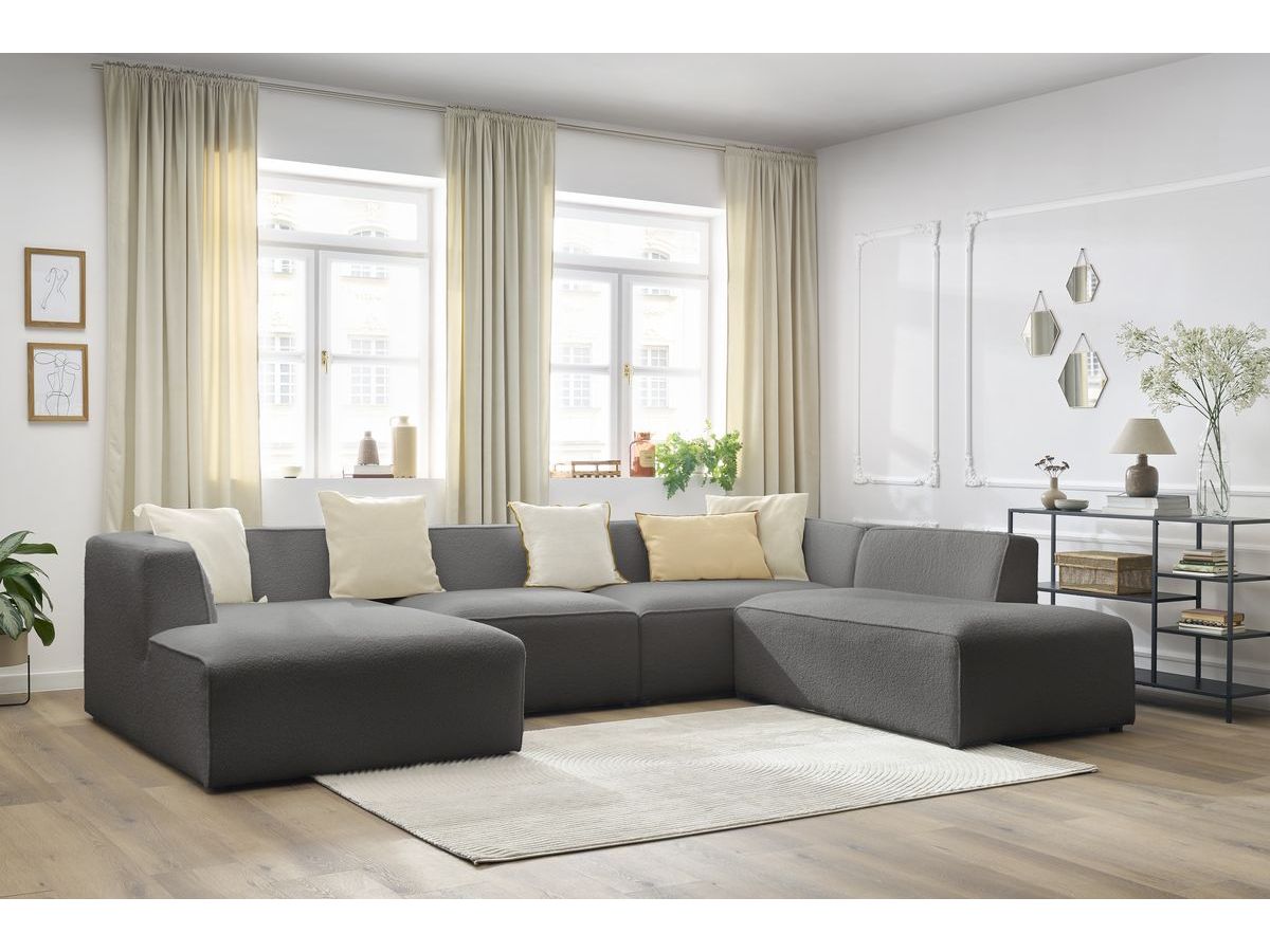 Canapé panoramique MEGEVE bouclette gris foncé