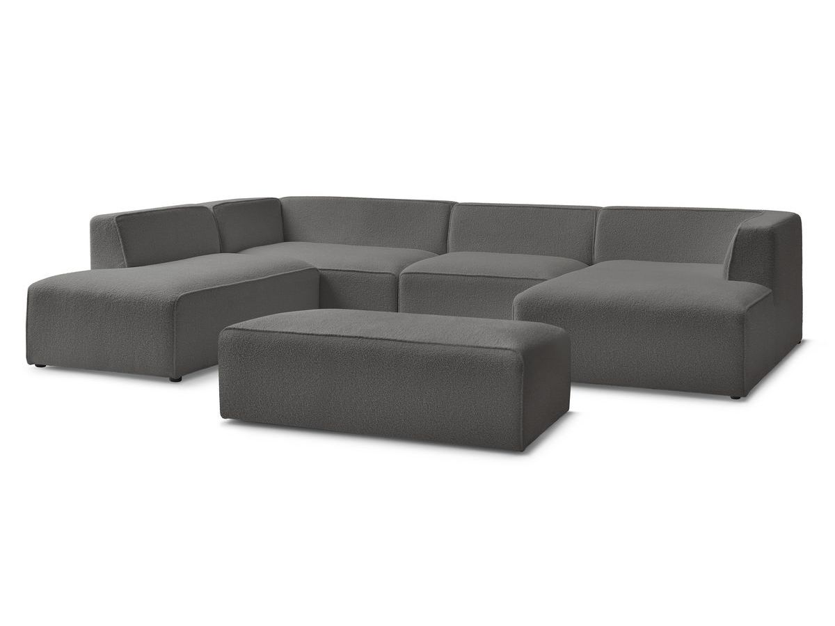 Canapé panoramique fixe MEGEVE avec pouf tissu bouclette