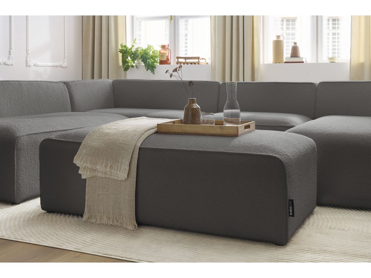 Canapé panoramique fixe MEGEVE avec pouf tissu bouclette