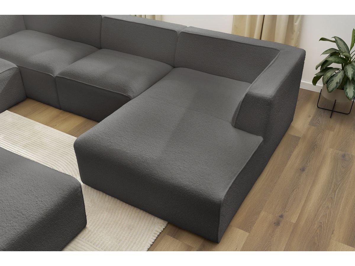 Canapé panoramique fixe MEGEVE avec pouf tissu bouclette