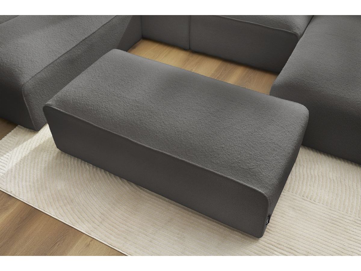 Canapé panoramique fixe MEGEVE avec pouf tissu bouclette