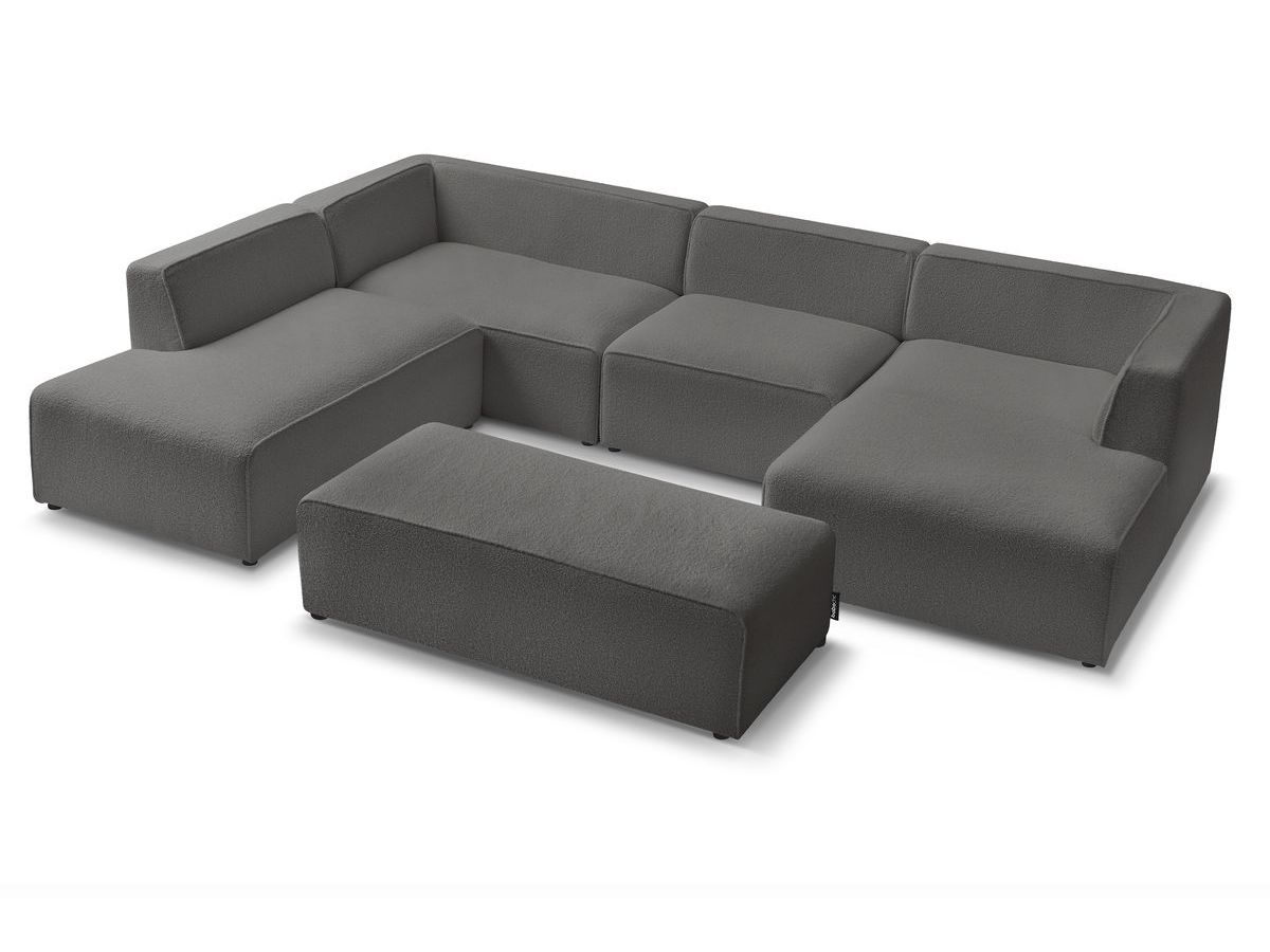 Canapé panoramique fixe MEGEVE avec pouf tissu bouclette