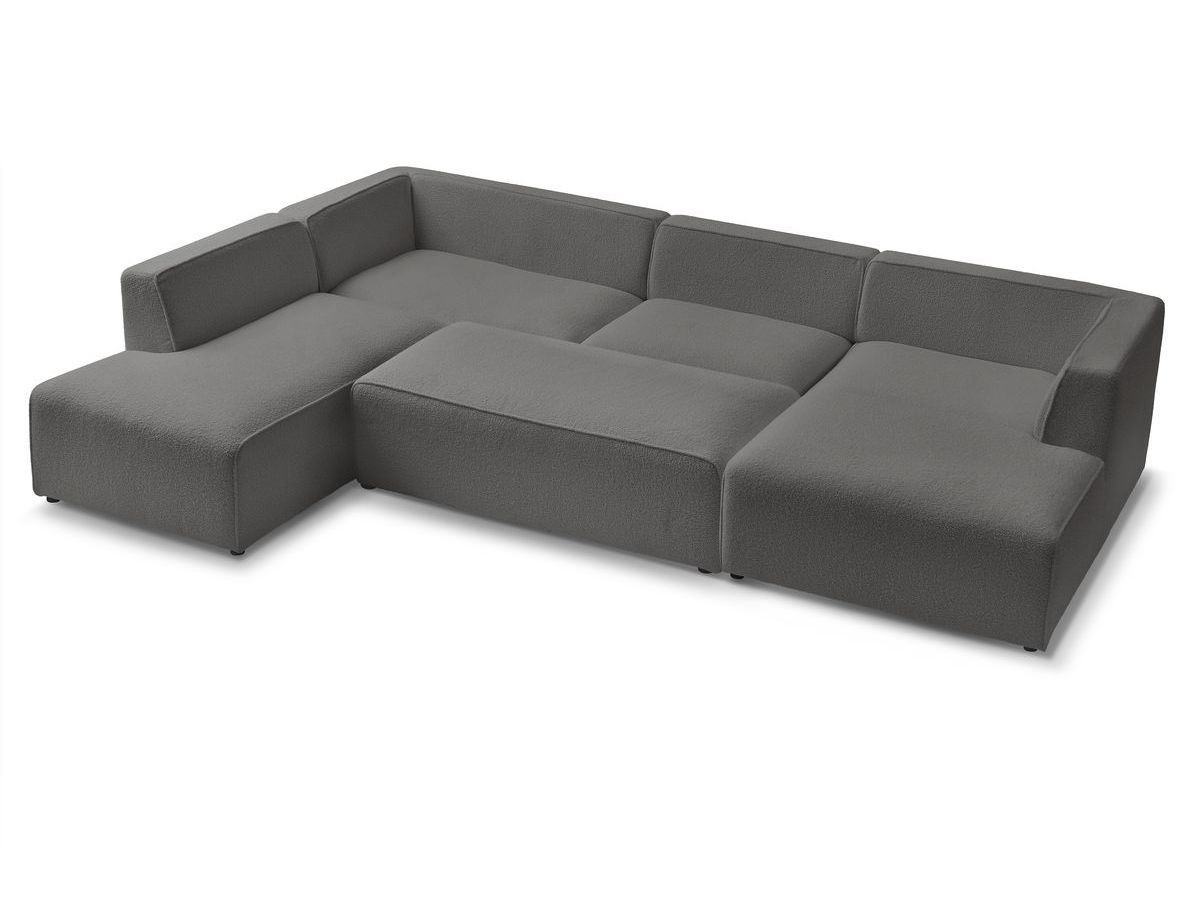 Canapé panoramique fixe MEGEVE avec pouf tissu bouclette
