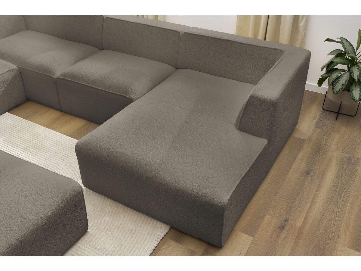 Canapé panoramique fixe MEGEVE avec pouf tissu bouclette